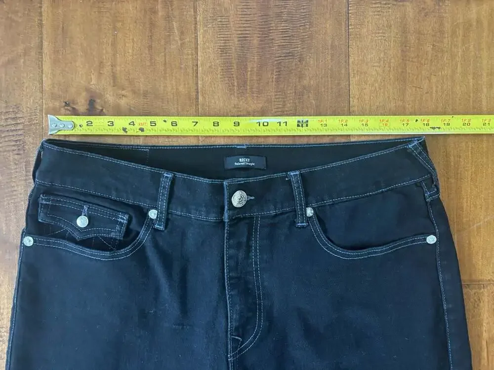True Religion Ricky Relaxed Straight Men's Black Jeans, Size 36